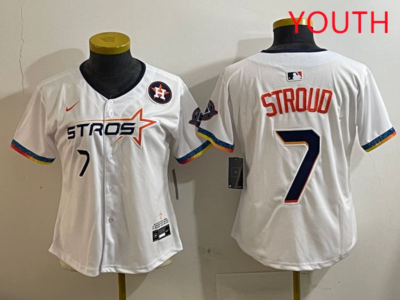 Youth Houston Astros #7 Stroud White Fourth generation Joint Name Nike 2025 MLB Jersey style 7->youth mlb jersey->Youth Jersey